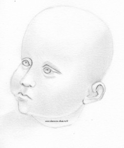 dessin au graphite d'une tête de bébé