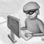 dessin d'un voleur devant son écran d'ordinateur