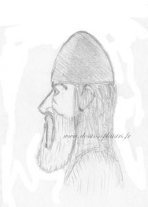 Croquis au crayon graphite de profil d'un viking