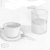 vignette d'une tasse et d'un verre au crayon graphite