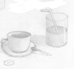 vignette d'une tasse et d'un verre au crayon graphite