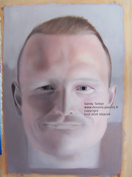 Portrait d'Adrian réalisé à la peinture à l'huile en cours